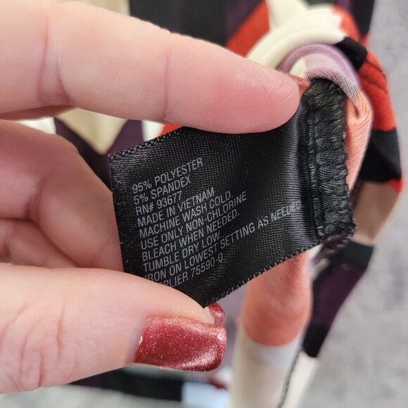 Worthington Womens Petite L Geometric Print Short Sleeve Top Multicolor Workwear - Picture 7 of 8